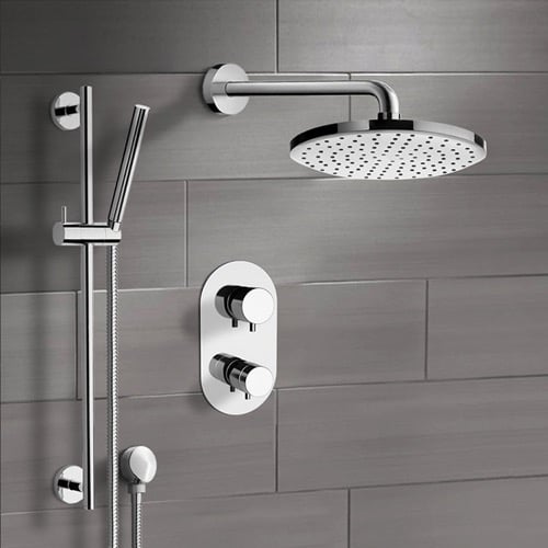 Chrome Thermostatic Shower System with 8 Inch Rain Shower Head and Hand Shower Remer SFR22